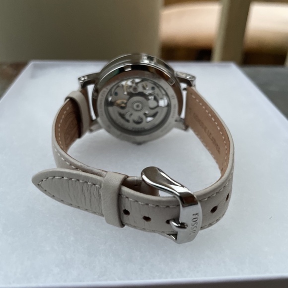 Women's Fossil Grant Automatic Leather Band Skeleton Watch - Picture 4 of 5